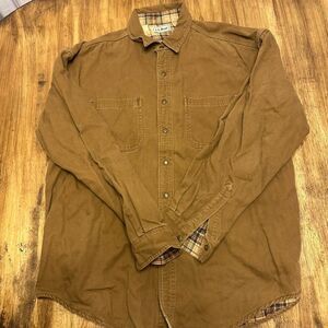 Vtg LL Bean DD63 Canvas Flannel Lined Shirt Jacket Mens XL Brown Work Coat
